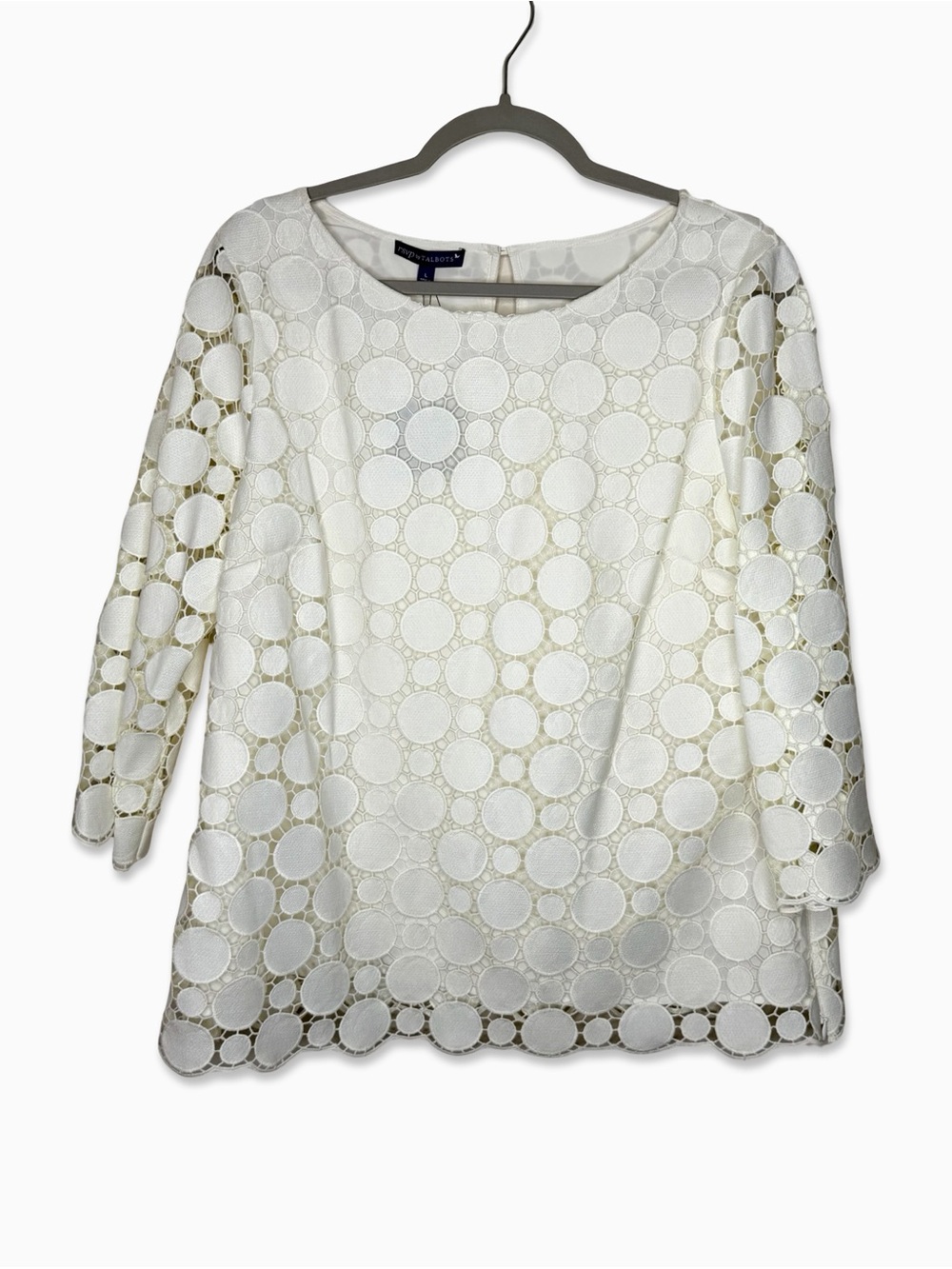 Rsvp by Talbots L White Eyelet Circle-Detail Blouse